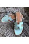 Hermes Oran Perforated Sandals In Blue Atoll Epsom Leather