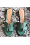 Hermes Oran Perforated Sandals In Malachite Epsom Leather