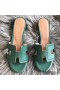 Hermes Oran Perforated Sandals In Malachite Epsom Leather