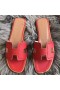 Hermes Oran Perforated Sandals In Red Epsom Leather