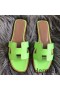 Hermes Oran Sandals In Apple Green Lizard Leather