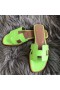 Hermes Oran Sandals In Apple Green Lizard Leather