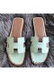 Hermes Oran Sandals In Aqua Lizard Leather