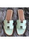 Hermes Oran Sandals In Aqua Lizard Leather