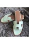Hermes Oran Sandals In Aqua Lizard Leather