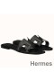 Hermes Oran Sandals In Black Leather With Stitched Detail