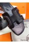 Hermes Oran Sandals In Black Leather With Stitched Detail