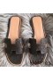 Hermes Oran Sandals In Black Ostrich Leather