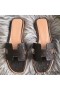 Hermes Oran Sandals In Black Ostrich Leather