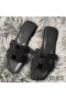 Hermes Oran Sandals In Black Suede With Black Crystal