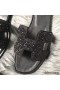 Hermes Oran Sandals In Black Suede With Black Crystal