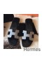 Hermes Oran Sandals In Black Suede With Crystal