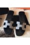 Hermes Oran Sandals In Black Suede With Crystal