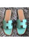 Hermes Oran Sandals In Blue Atoll Swift Leather