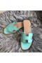 Hermes Oran Sandals In Blue Atoll Swift Leather