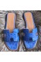 Hermes Oran Sandals In Blue Hydra Ostrich Leather