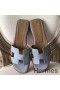 Hermes Oran Sandals In Blue Lin Epsom Leather