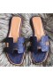 Hermes Oran Sandals In Blue Ostrich Leather