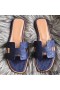 Hermes Oran Sandals In Blue Ostrich Leather