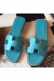 Hermes Oran Sandals In Blue Paon Epsom Leather