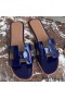 Hermes Oran Sandals In Blue Patent Leather