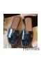 Hermes Oran Sandals In Blue Shiny Niloticus Crocodile