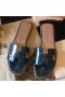 Hermes Oran Sandals In Blue Shiny Niloticus Crocodile