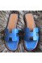 Hermes Oran Sandals In Blue Swift Leather