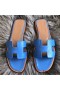 Hermes Oran Sandals In Blue Swift Leather