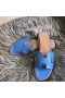 Hermes Oran Sandals In Blue Swift Leather
