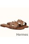 Hermes Oran Sandals In Brown Leather With Stitched Detail