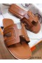 Hermes Oran Sandals In Brown Leather With Stitched Detail