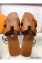 Hermes Oran Sandals In Brown Leather With Stitched Detail