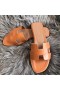 Hermes Oran Sandals In Brown Swift Leather