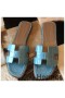 Hermes Oran Sandals In Celeste Shiny Niloticus Crocodile