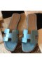Hermes Oran Sandals In Celeste Shiny Niloticus Crocodile