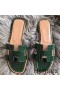 Hermes Oran Sandals In Green Shiny Niloticus Crocodile