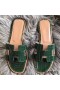 Hermes Oran Sandals In Green Shiny Niloticus Crocodile