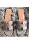 Hermes Oran Sandals In Grey Ostrich Leather