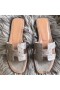 Hermes Oran Sandals In Grey Ostrich Leather