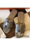 Hermes Oran Sandals In Grey Shiny Niloticus Crocodile