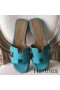 Hermes Oran Sandals In Lagon Epsom Leather
