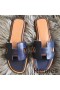 Hermes Oran Sandals In Navy Swift Leather
