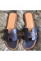 Hermes Oran Sandals In Navy Swift Leather