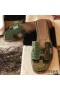 Hermes Oran Sandals In Olive Shiny Niloticus Crocodile