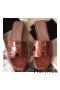 Hermes Oran Sandals In Orange Shiny Niloticus Crocodile