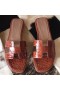 Hermes Oran Sandals In Orange Shiny Niloticus Crocodile