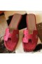 Hermes Oran Sandals In Red Ostrich Leather