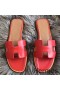Hermes Oran Sandals In Red Swift Leather
