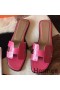 Hermes Oran Sandals In Rose Red Lizard Leather